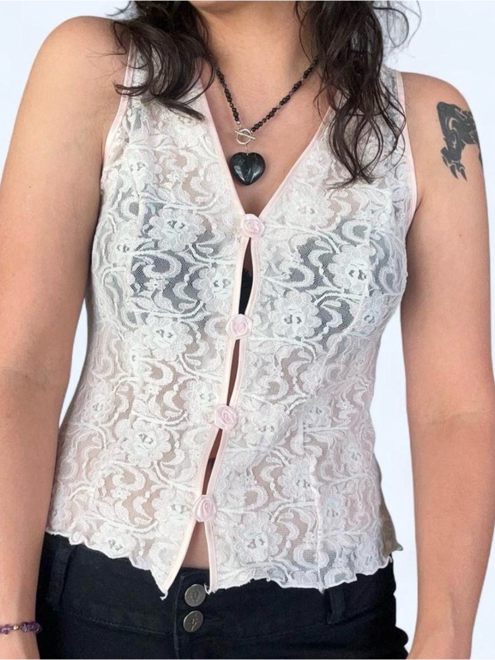 Maidenform Pale Pink Sheer Lace Button-Front Camisole